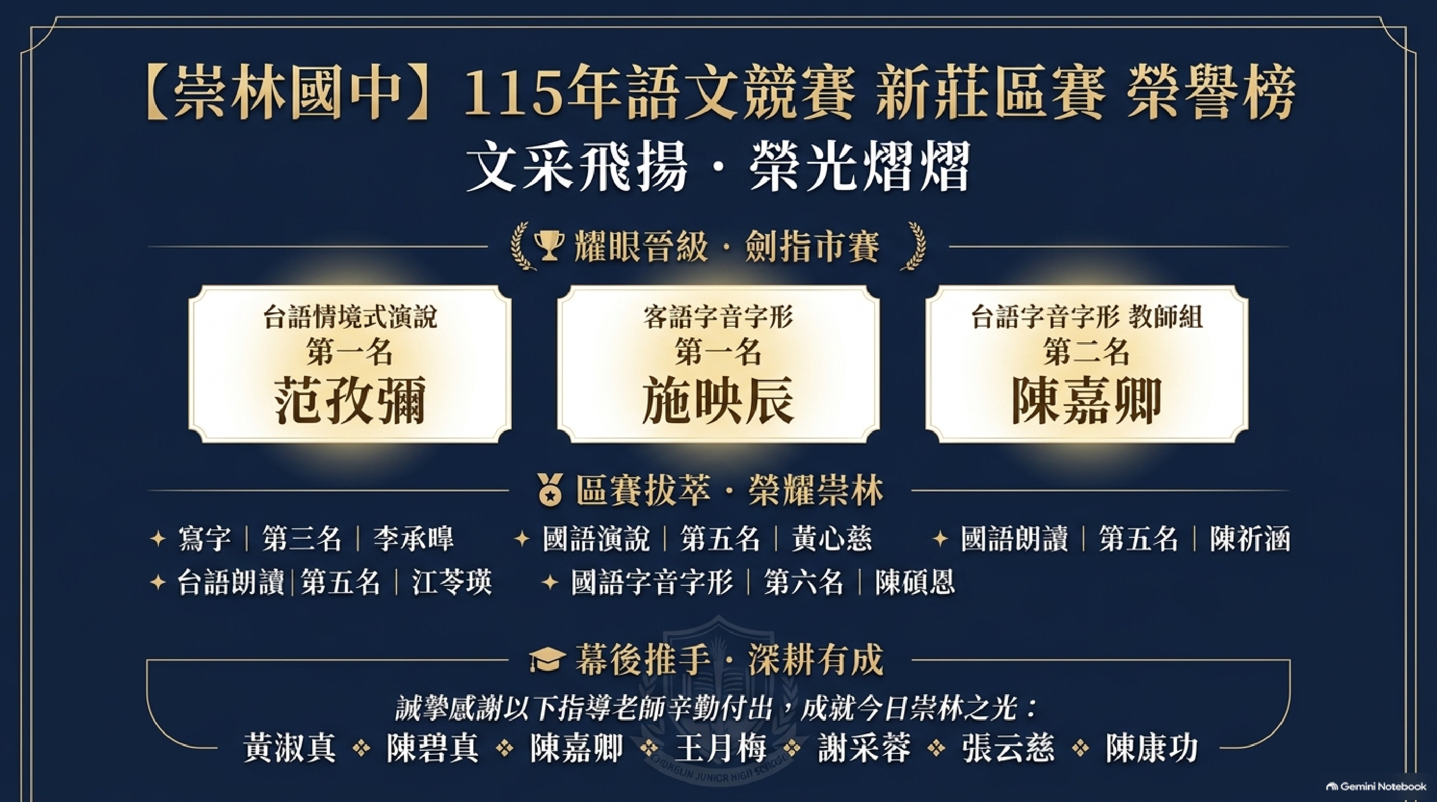 崇林115年語文競賽榮譽榜